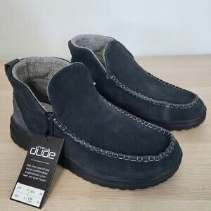 Hey Dude Women's Denny Suede Leather Boots Black Gray Slip On Booties 8